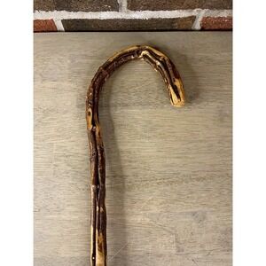 Vintage Antique Fat Knobby Natural Wood Crook Handle Walking Stick Cane Old 37"